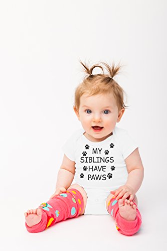 My Sibling Have Paws - Funny Cute Infant Creeperjumpsuit Short Sleeve Infant Funny Bodysuit(6 Months, White) #TOP3