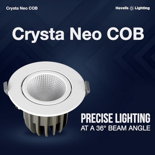 Image of Havells Crysta NEO Swivel COB Spotlight 50W 3K Ceiling Light Energy Efficient Beam Angle of 36 Long Life of 25000 Burning Hours Metal Body COB,Aluminum DIE CAST,80 Lumen Per Watt 6500K