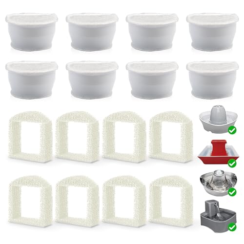 Filtre Fontaine à Eau Chat, 8 Pièces Filtre Charbon + 8 Mousses – Compatible Drinkwell Avalon Pagoda Sedona – Rechange pour Fontaine à Eau Chat Sans Fil