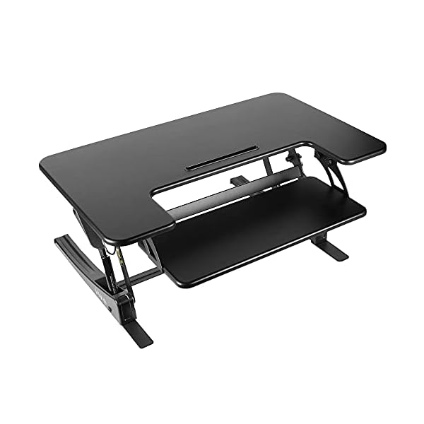 VIVO Black Height Adjustable 36 inch Stand up Desk Converter Quick Sit to Stand Tabletop Dual Monitor Riser, DESK-V000V