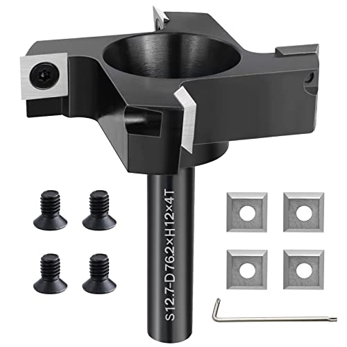 Chaoos CNC Spoilboard Surfacing Router Bit, 1/2" Shank 3" Cutting Diameter 4 Wing, Slab Flattening Router Bit Planing Bit Wood Planer Bit Woodworking Tools, 4 Additional Carbide Inserts
