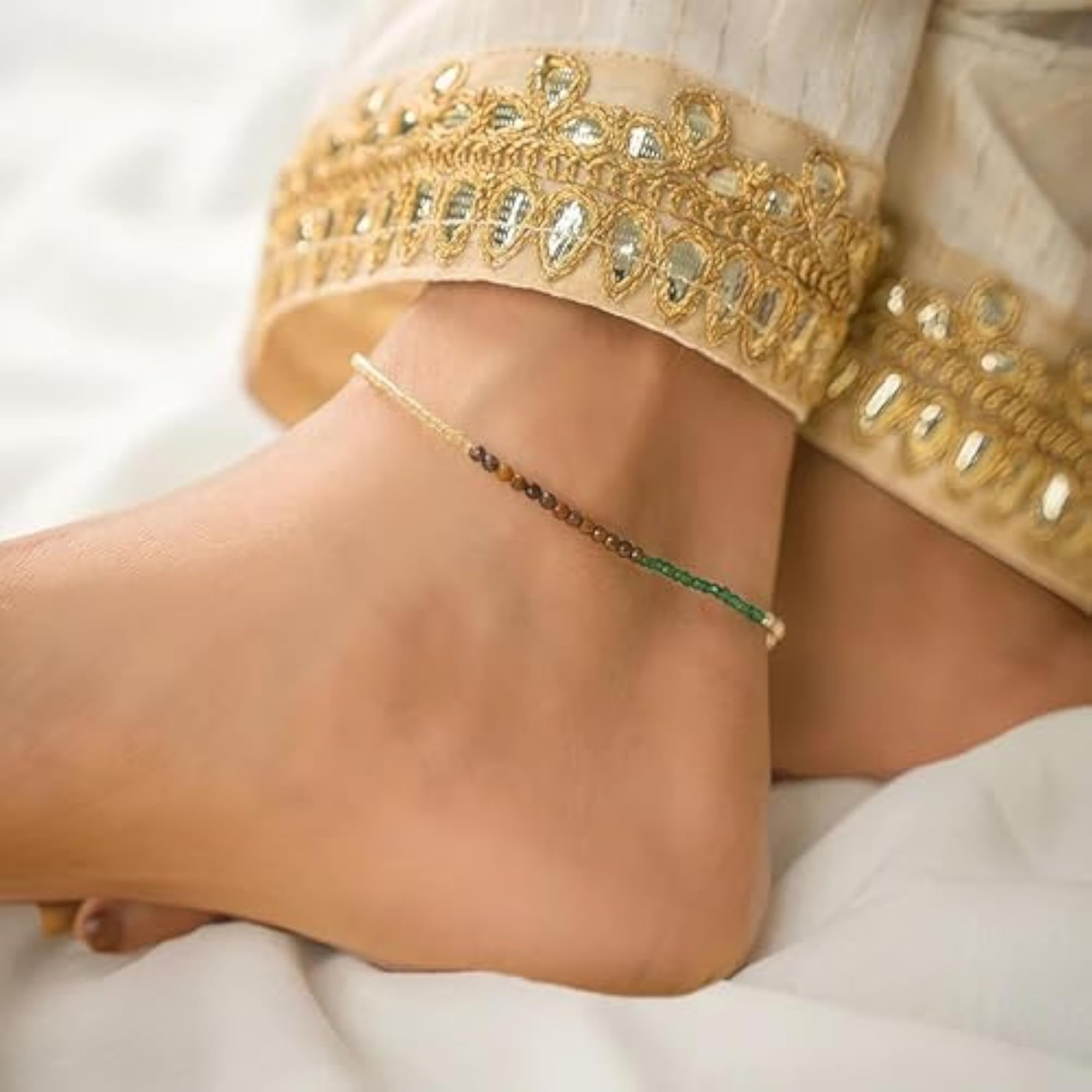Women's Natural Stone Healing Crystal Anklet, Adjustable