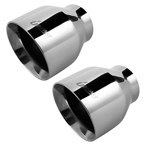 Upower 2.5 Inch Inlet Diesel Exhaust Tip 2.5" to 4" Exhaust Tailpipe 5" Long Double Wall 304 Stainless Steel Weld-On Round Slant Tailpipe Tips 2.5" x 4" x 5, 2PCS by Upower - Used condition - US$33.99