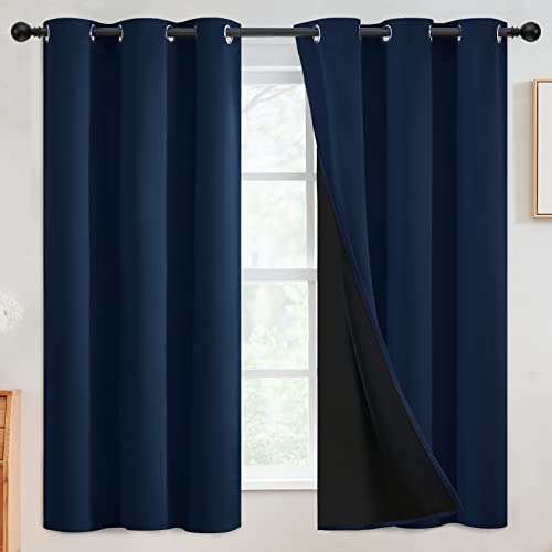 Image of SimpleHome Navy Blue 100% Blackout Curtains Room Darkening Living Room 63