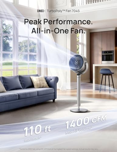 Image of DREO Smart Fan for Bedroom, 110ft Pedestal Fan with DC Motor, 150+120 Omni-Directional Oscillation, Quiet Floor Fan with Smart Control, 9 Speeds, 6 Modes, 43'' Inches, 12H Timer, Wi-Fi /Voice /Alexa