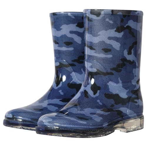 A2Z 4 Kids Boys Camouflage PVC Rain Boots Waterproof Mid-Calf Wellies - Wellies 1404 Camo Blue 4 UK CH