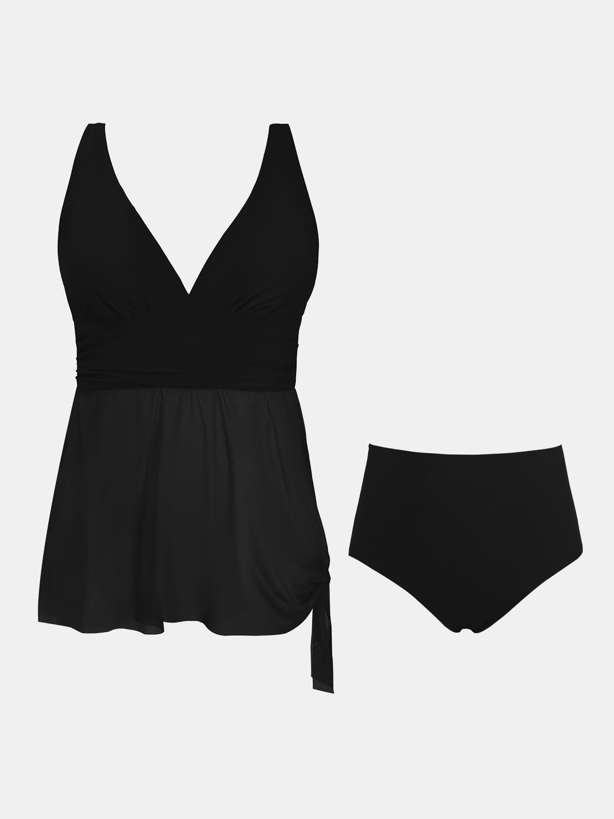 CUPSHE Ensemble tankini deux pièces pour femme - Taille haute - Col en V - En maille froncée - À nouer soi-même