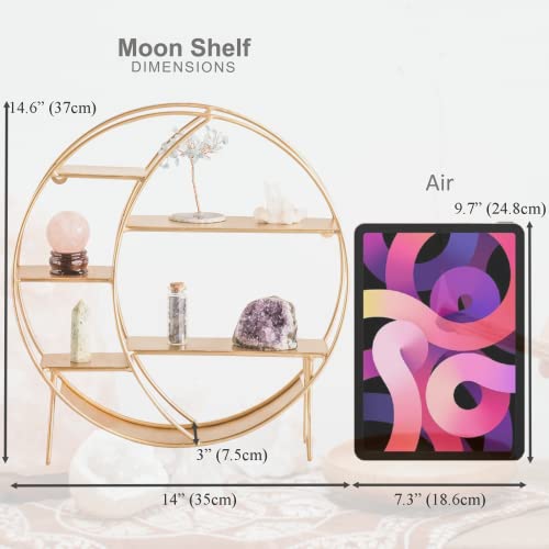 Apresolar Moon Shelf For Crystals - Circle Shelf Wall Decor For Wall And Countertop - Crystal Shelf Display For Stones, Essential Oil, Pendulum - Boho Hanging Moon Shelves, Wiccan Decor (Matte Gold) #TOP2