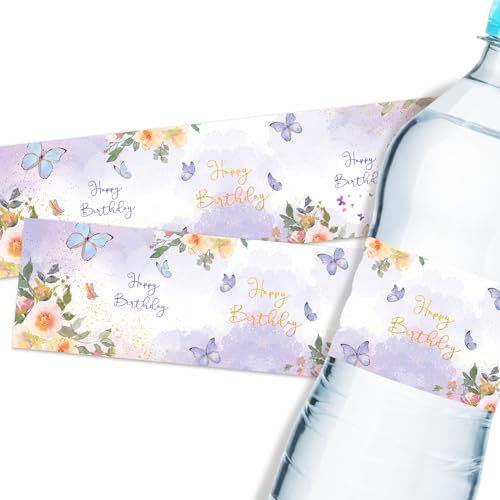 Labels, Purple Butterfly Water Bottle Stickers, Insects Them