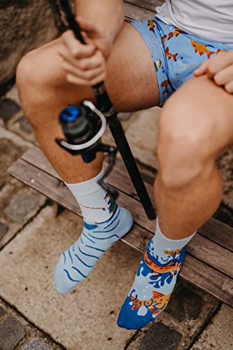 Dedoles Boxershorts Herren & Jungen Unterwäsche Trunks Baumwolle lustige Designs Dinosaurier Hamster Spiele Maulwurf Geschenk, Farbe Blau, Motiv Fischerei Unterhose, Gr. L