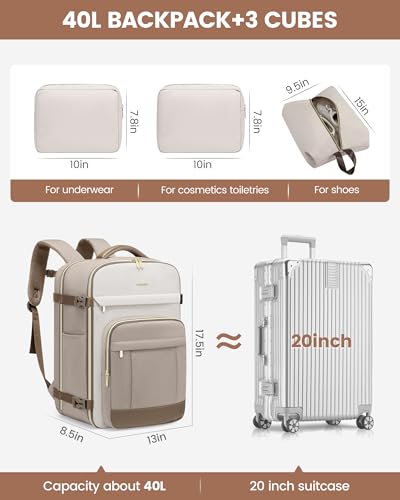 Image of LOVEVOOK 40L Travel Backpack for Women & Men - 17.3 Inch Carry On Backpack & Personal Item Backpack for Airlines, Spacious and Durable Design, with 3 Packing Cubes