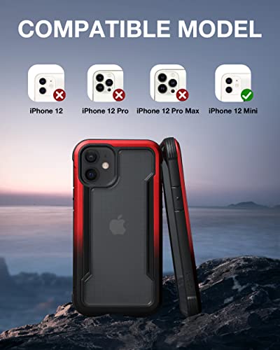 Image of X-Doria Raptic iPhone 12 Mini Case, Shield (Anodized Aluminum, TPU & Polycarbonate) Protection Case /Cover Designed for iPhone 12 Mini 5G (5.4-inch) (2020) (Military Drop Tested) -Black /Red Gradient