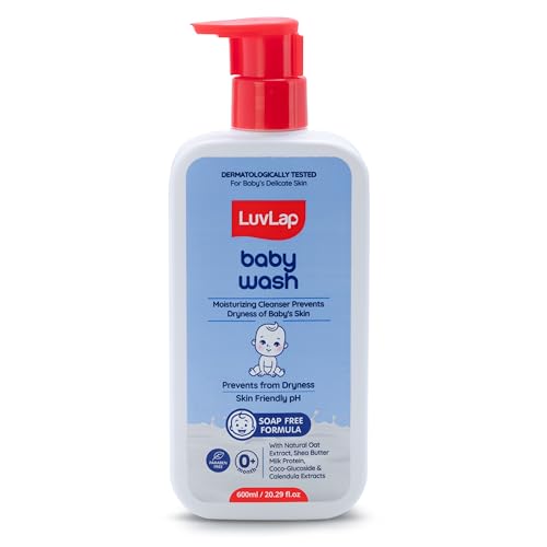LuvLap Baby Wash - 600ml, with Milk Protein, Oatmeal, Shea Butter and Vitamin E, Soap Free, Baby Wash for Baby Bath, Natural, pH Balanced & Paraben Free, Dermatologically Tested