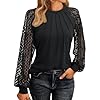 Lace Long Sleeve Tops for Women Casual Mesh Sleeve Pleated Tops Dressy Mock Neck Plain Shirts Pullover Ladies Fashion Tunic Top Business Tees Loose Fit T-Shirts Office Wear(Black, XXL) #3