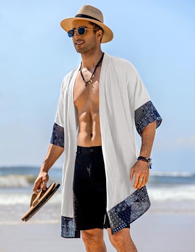 COOFANDY Men's Ruffle Shawl Collar Lightweight Cardigan Long Kimono Jackets Open Front Drape Cape Coat3