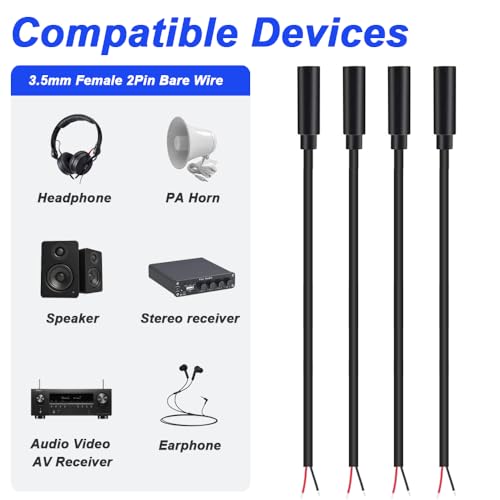 Repuesto conector Jack 3.5mm hembra a cable abierto, pack 10 miniatura 3