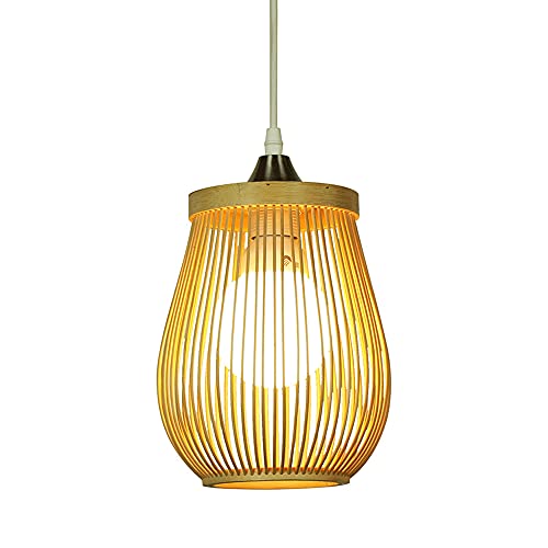 Lámpara de araña industrial retro E27 de bambú y ratán para comedor 2