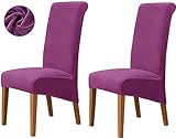 Deisy Dee Stretch XL/Oversized Extra Large Velvet Dining Room Chair Covers for Kitchen Dining，Removable Washable Chair Protectors Slipcovers (Purple, 2)