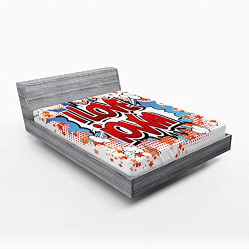 Ambesonne Iowa State 2 Pack Fitted Sheet, I Love Iowa Comic Book, Bed Cover All-Round Elastic Deep Pockets 2 Pieces, Package Contains 2 Full Size Fitted Sheets, Vermilion Blue