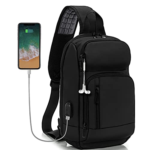 Lovvento Sling Bag for Men, Waterproof Shoulder Backpack with USB Charging Port Daypack Casual Crossbody Chest Bag Casual Daypack Backpacks