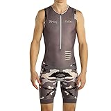 FDX Herren Triathlon Tri Suit Gepolstert Atmungsaktiv Laufen Schwimmen Radfahren Trisuit (Grau/Camo, Medium)