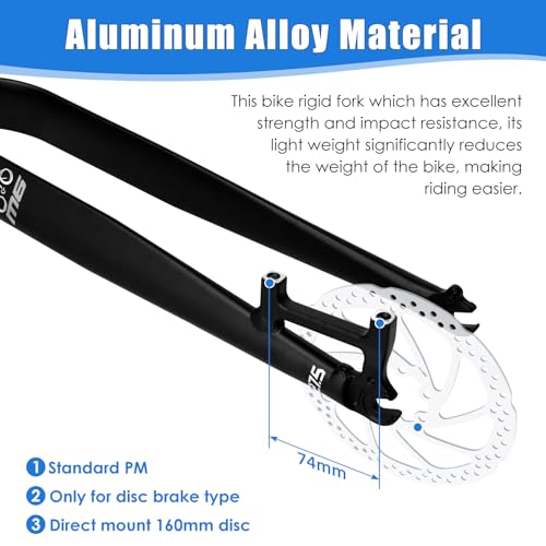 splumzer 1-1/8\ 26/27,5/29\ MTB-Gabel mit starrer Scheibenbremse aus Aluminiumlegierung, 28,6 mm gewindelose gerade Rohr-superleichte Mountainbike-Vorderradgabel (27.5 Zoll, Schwarz)