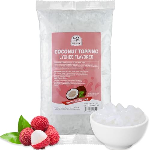 52USA Lychee Flavored Coconut Jelly 1kg (2.2 lbs) Topping for Desserts and Boba Tea, Premium Coconut...