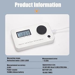JJENXYYDS Digital Gemstone Refractometer,Professional Jewelry Tester Identification Tool,Measurement Error: ±0.005/accuracy: 0.001/refractive Index 1.300-3.000,for Jewelry, Jade, Crystal