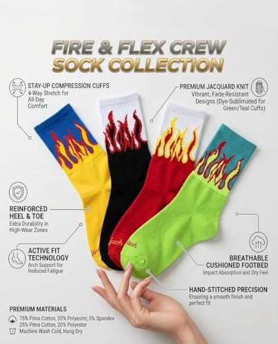 Image of Modal Cotton Anti-Bacterial Anti-Fungal Flame Socks for Men & Women | Anti-Odour Breathable Soft Crew Socks | Pack of 4