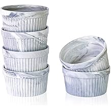 Yundu 4.5 Ounce Grey Marble Ceramic Ramekins - Perfect for Creme Brulee, Oven Safe, Baking & Souffle - Set of 6
