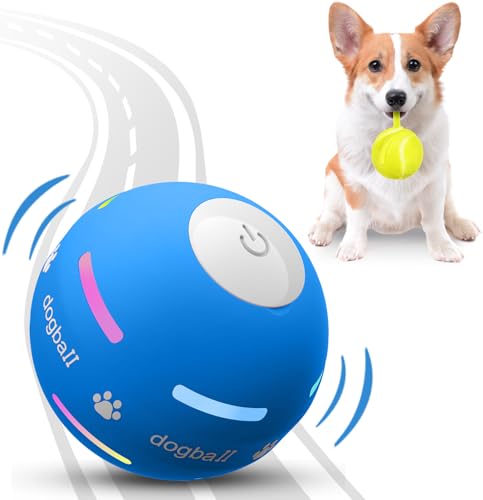 PetDroid Interactive Dog Toys Dog Ball [Newly Upgraded] Durable Motion Activated Automatic Rolling Ball Toys for/Small/Medium/Large Dogs USB Rechargeable (Blue)