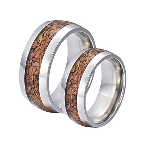 Epinki Bague Argent Couple, Bague 8MM Bague en Bois en Acier Inoxydable Bijoux Bague Fantaisie Taille Femme 62 & Homme 62