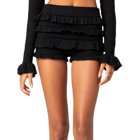 Springcmy Women's Ruffle Crochet Knit Shorts Cover