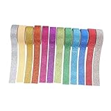 NUOBESTY 12ロール マカロン 彩虹色 和紙テープ 色 キラキラ グリッター 装飾用 粘着テープ スクラップブッキング 日記 手帳デコレーション用