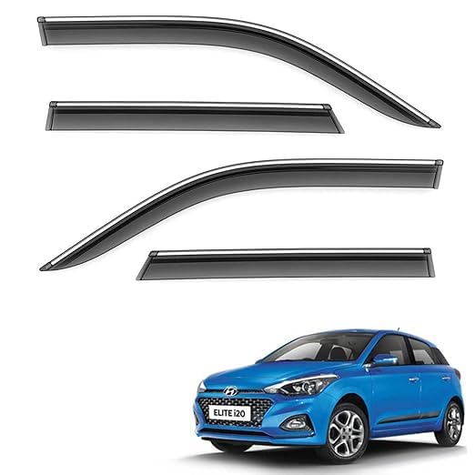 Car Compatible Wind Deflectors Rain Guard Door Visor for Hyundai Elite I20 (2018-2020 Model) - Chrome Lined, Polycarbonate, Smoke, Set of 4 Pcs-image-48