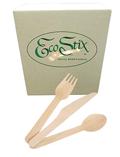 EcoStix Wooden Cutlery Set. Disposable Wooden Cutlery Set, Biodegradable Eco Friendly,Compostable Cutlery Smooth Birch Wood Utensils,Knives, Forks, Spoons, Box of 200 Count