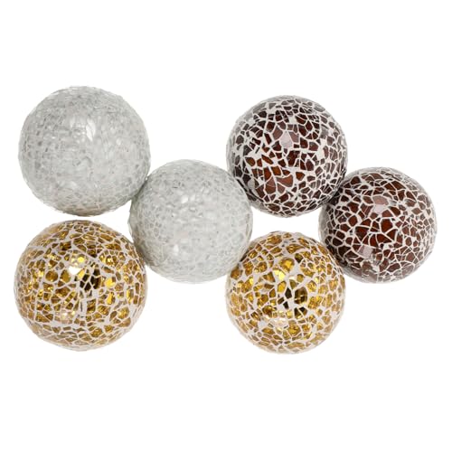 HEATSHAKING Sfere di Vetro Decorative 6 Cm in Vetro, Centrotavola a Forma di Palla per Tavolo, Set da 6 Pezzi Colori Oro, Kaki Scuro e Bianco per Arredamento Soggiorno e Decorazioni Natalizie
