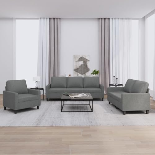 CINDERFUL 3-TLG. Sofagarnitur mit Kissen Dunkelgrau Stoff,Couchgarnitur 3er Set | Bequeme SofaWohnlandschaft mit Sessel | Modernes Design für Wohnzimmer Möbel, Wohnzimmer