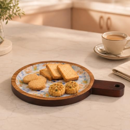 Image of Leaf Me Alone Serving Board with Enamel Finish | Handcrafted Wooden Snack & Charcuterie Serving Board for Appetizers, Desserts & Table Decor | Food Safe