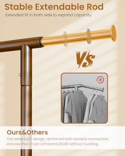 Image of Heavy Duty Clothing Rack, Metal Clothes Rack Load 450 LBS, Rolling Coat Racks for Hanging Clothes with Lockable Wheels, Wardrobe Closet Garment Racks for Bedroom, Brown