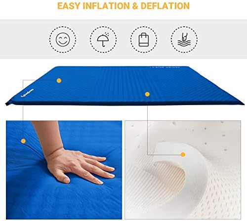 KingCamp Self Inflating Camping Mat Double Self-inflating Pads Inflatable Air Bed Roll up Mattress Lightweight Wide Sleeping Pad with 2 Pillows for Camping Hiking Outdoor Indoor 198 x 130 cm