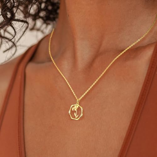 Gold Necklace for Women Layered Birth Flower Necklaces 18K Gold Plated Custom Birth Month Floral Necklaces Paperclip Chain Necklace Women Anniversary Birthday Gifts for Women2