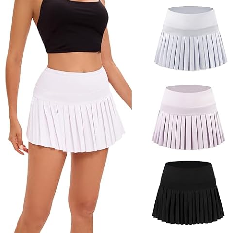 3 Pieces Tennis Skirts for Women with Pockets High Waist Athletic Shorts Pleated Sports Golf Skorts X-Small Black White Pink Cover