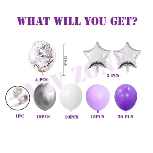 Image of Purple White Silver Balloon Arch Kit, 63 pcs Purple White Silver Balloons Garland Kit for Birthday Wedding Anniversary Valentine Welcome Girl Party Decoration (Garland)