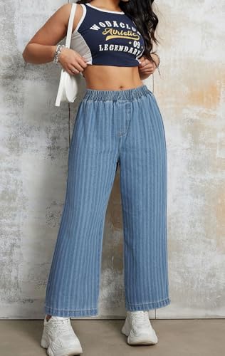 loveimgs Women Baggy Striped Denim Pants Elastic High Waisted Straight Leg Jeans Y2k Stripe Pull On Wide Leg Jeans Sweatpants2