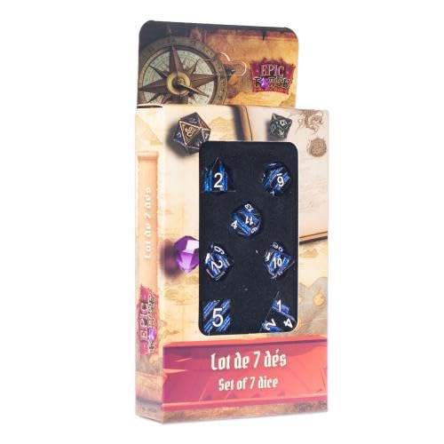 Epic Forge - Set of 7 Metal Dice - Black and Blue