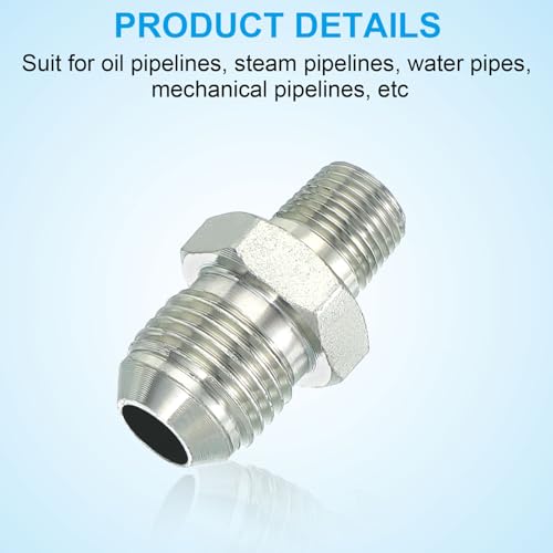 Image of PATIKIL Pipe Adapter Connector 9 /16 inch Male 74 Flare JIC x 1 /8 inch Male R Pipe Fitting 2 Pcs Oil Feed Restrictor Fitting Hydraulic Connector for Oil Steam Water Pipelines System