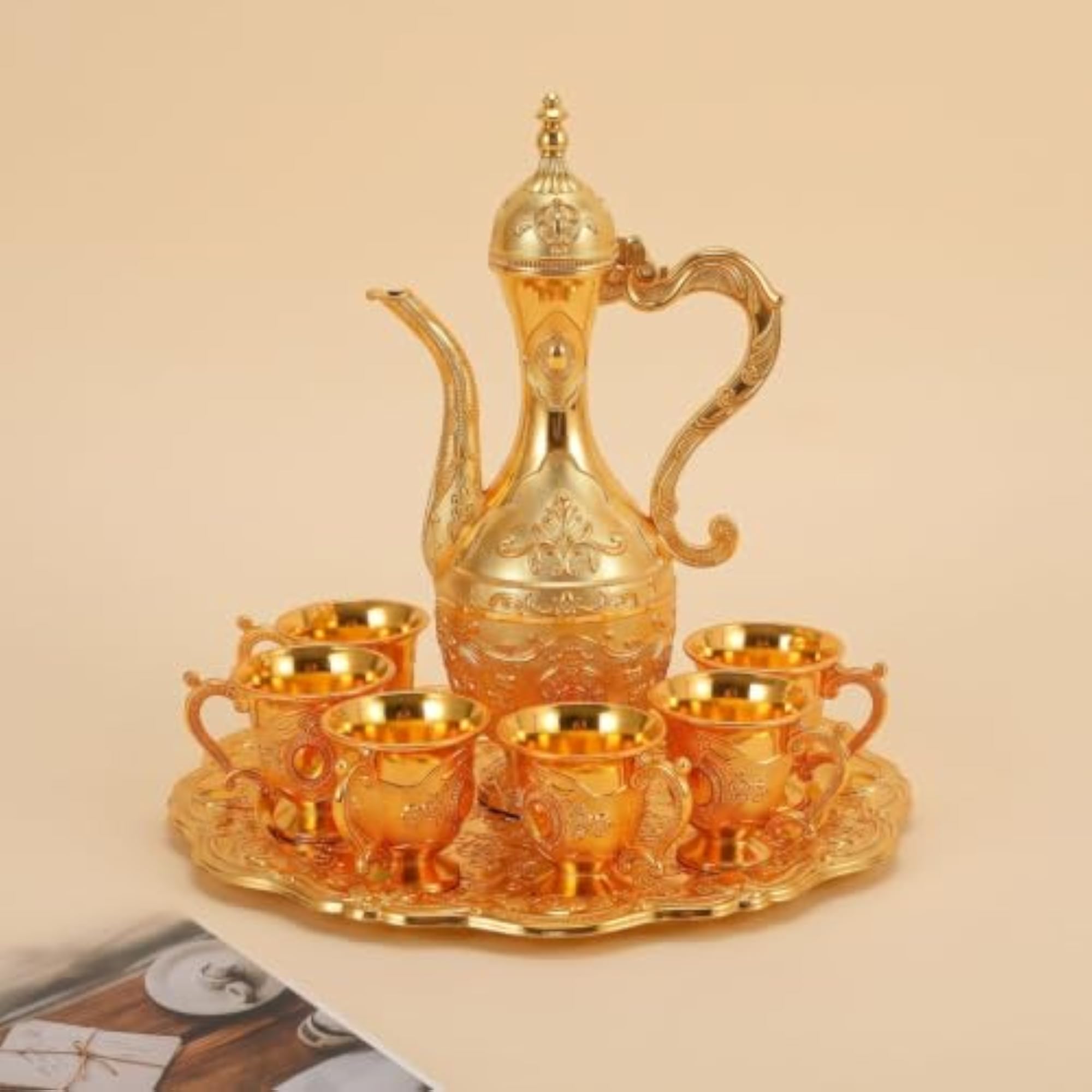 Gold Tea Service Set with Tray for Elegant Home Decor