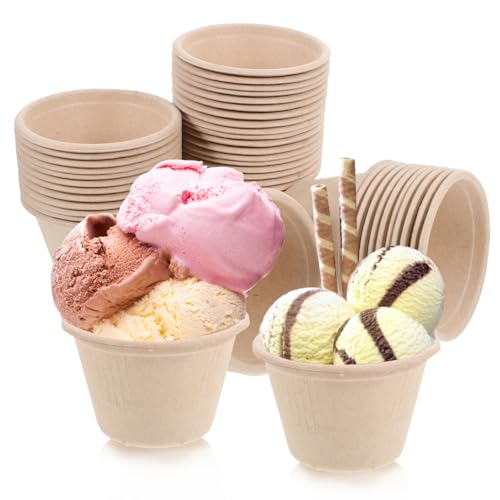 JECOMPRIS Disposable Pulp Dessert Cups Small Ice Cream Bowls for Yogurt Snacks and Party Serving Paper Disposable Bowls for Outdoor Events 2.95 X 2.95 X 1.85 in 1 pack
