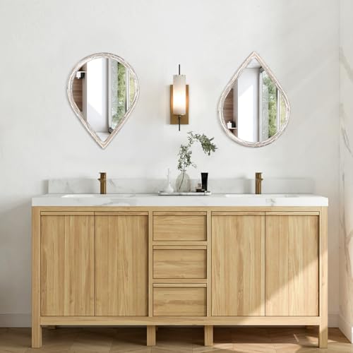 Small Decorative Teardrop Mirror - Rustic White Wood Frame - Farmhouse Hanging Mirror for Wall, Bathroom, Living Room, Entryway, Hallway - Image 6